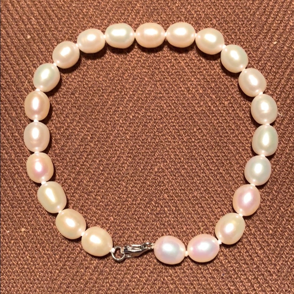 Sterling silver/real pearls classic bracelet